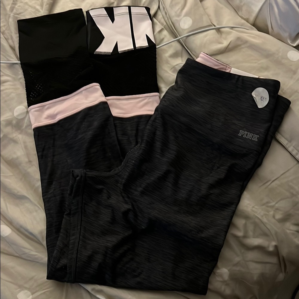 PINK Victoria's Secret Black and Pink Leggings for Casual Comfort